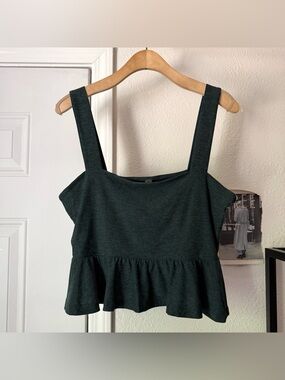 Beyond Yoga Dark Green Square Neck Peplum Tank Top